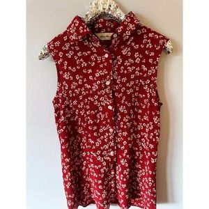 90s Vintage Eddie Bauer Button-up Tank with Flowers Summer Tank
